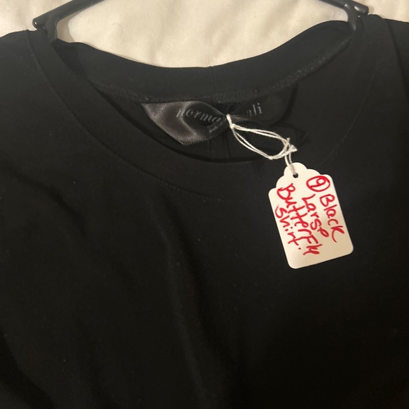 9) Black rayon blend butterfly t shirt by Norma Kamall - Picture 2 of 2